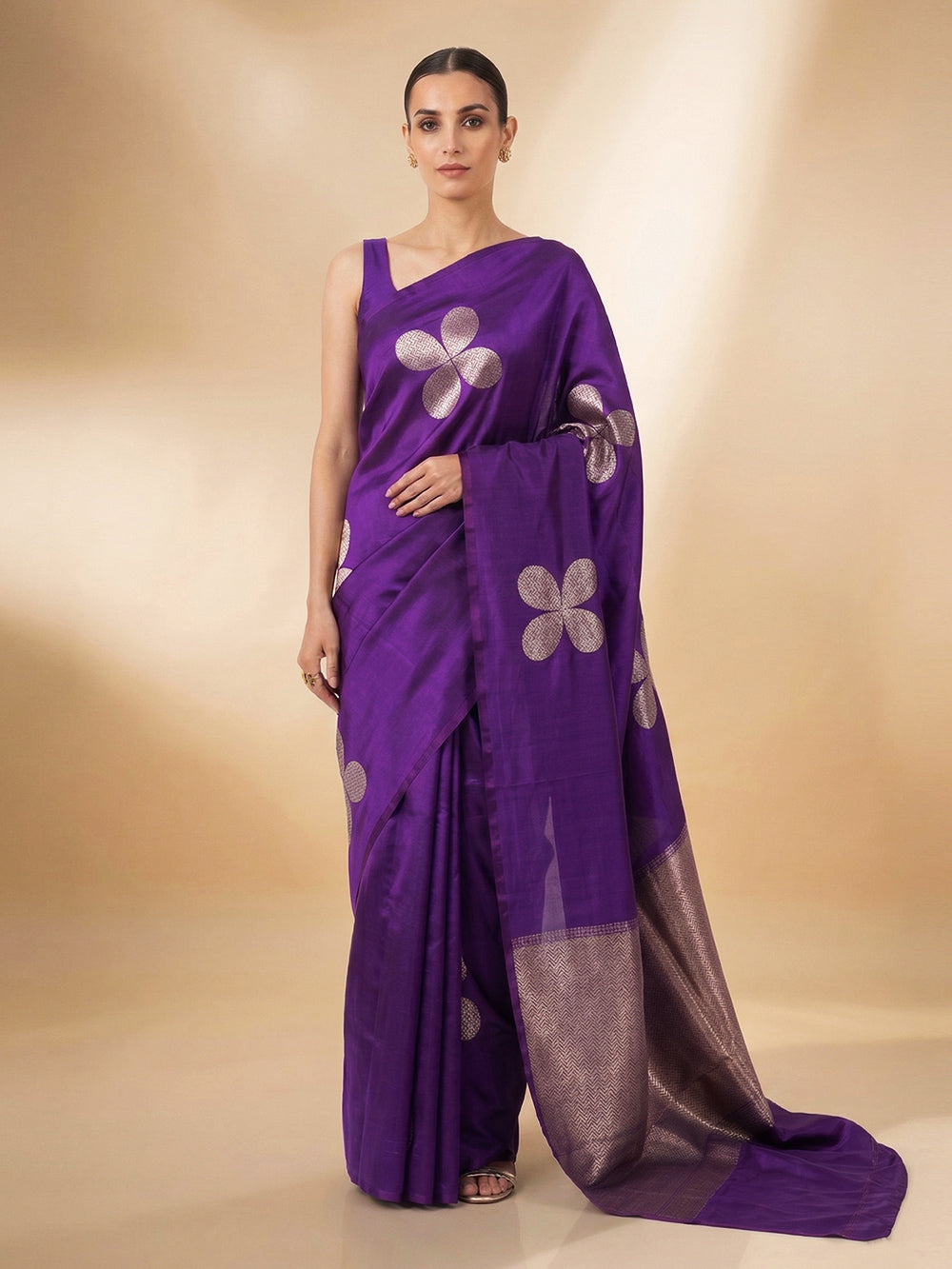 Purple Boota Pure Silk Handloom Banarasi Saree - Sacred Weaves