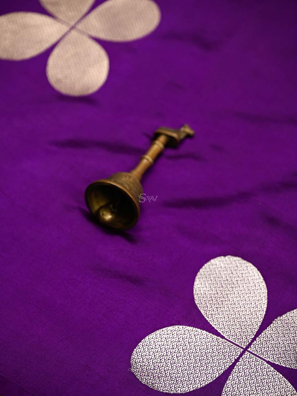 Purple Boota Pure Silk Handloom Banarasi Saree - Sacred Weaves