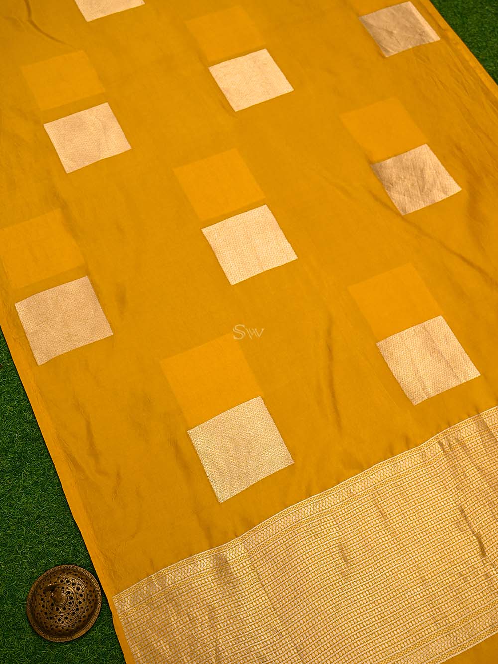 Yellow Boota Pure Silk Handloom Banarasi Saree - Sacred Weaves