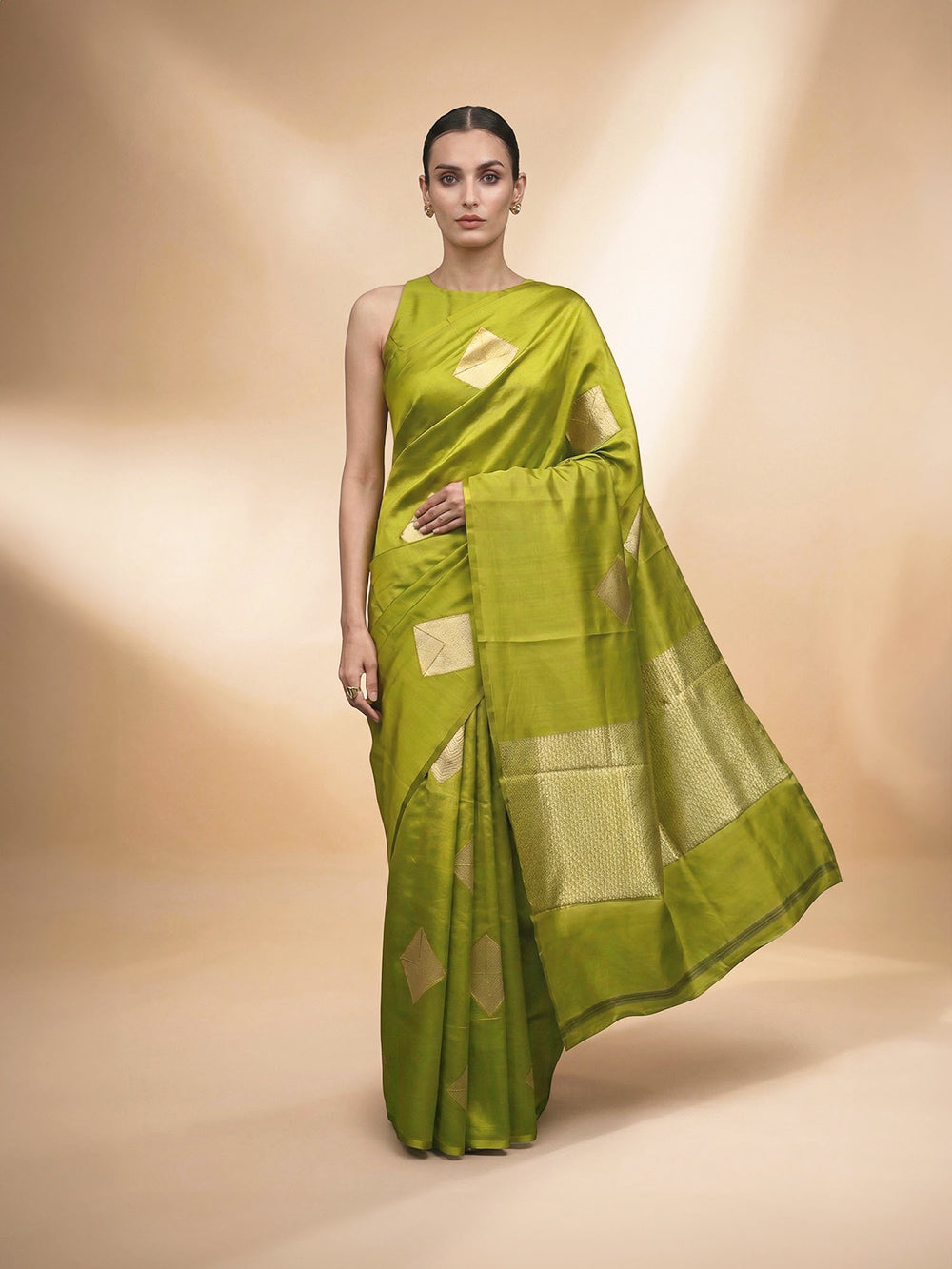 Lime Green Boota Pure Silk Handloom Banarasi Saree - Sacred Weaves