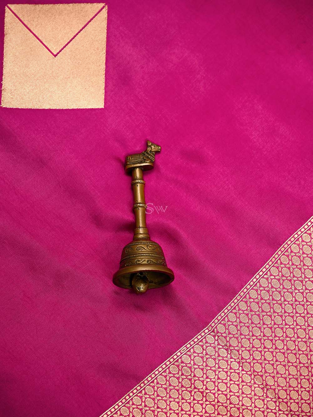 Dark Pink Pure Silk Kadhwa Banarasi Saree with Gold Boota - Sacred Weaves