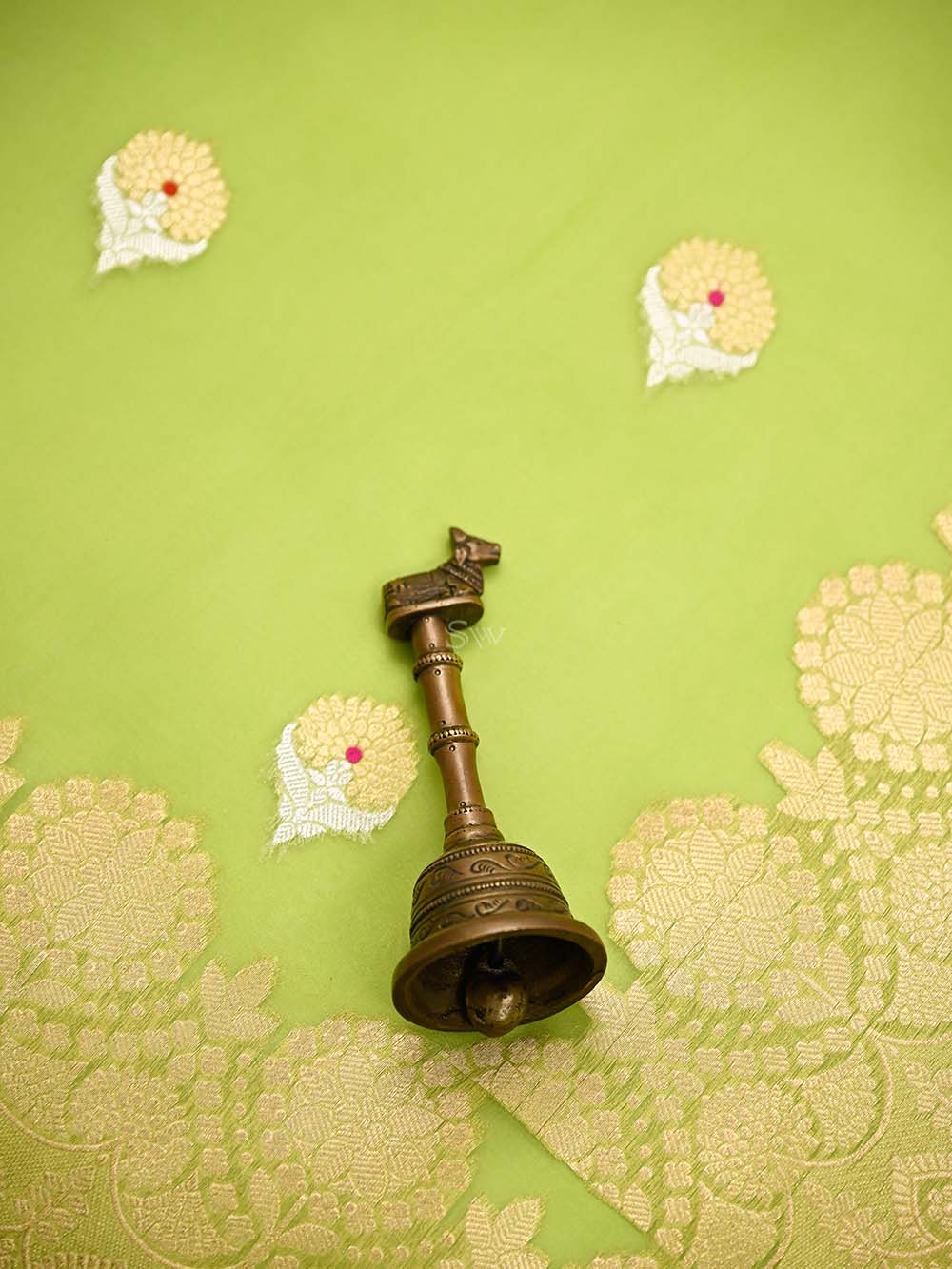 Parrot Green Boota Organza Handloom Banarasi Saree - Sacred Weaves