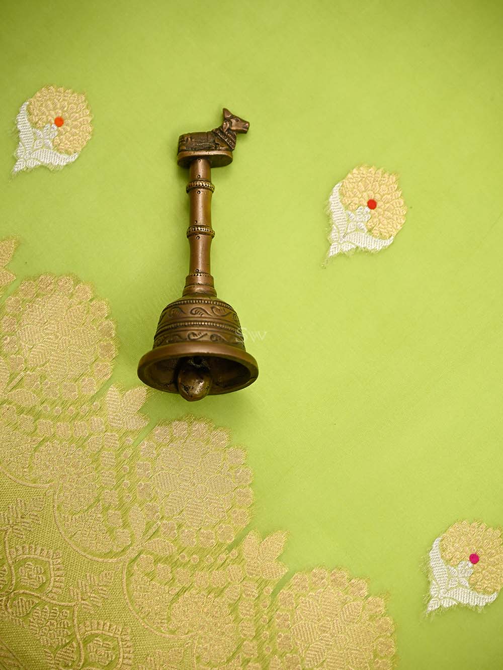 Parrot Green Boota Organza Handloom Banarasi Saree - Sacred Weaves