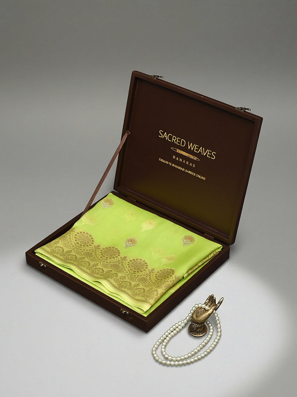 Parrot Green Boota Organza Handloom Banarasi Saree