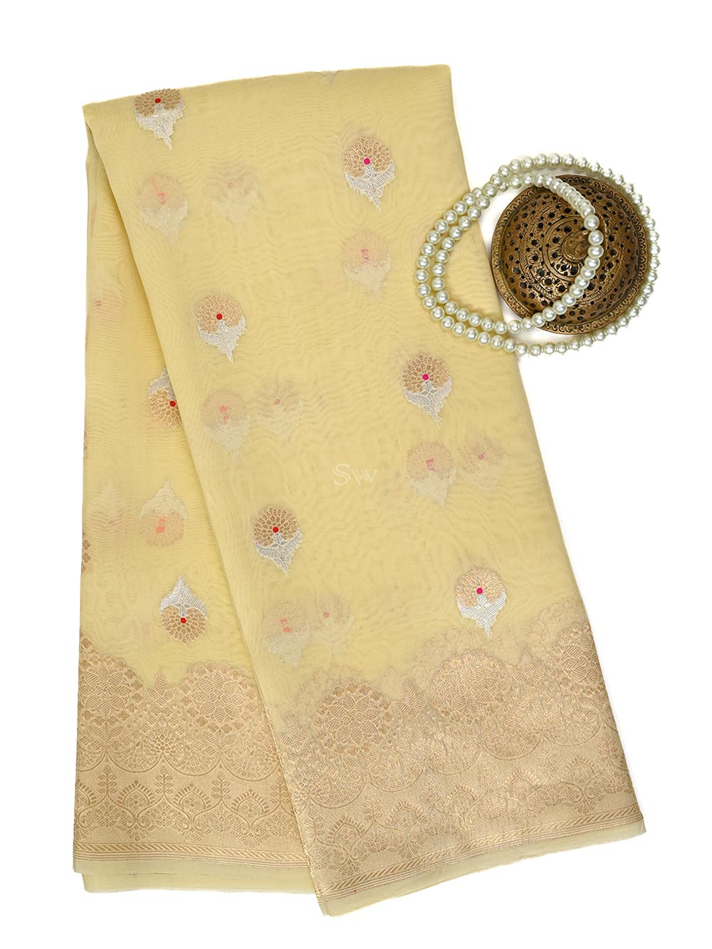 Yellow Boota Organza Handloom Banarasi Saree - Sacred Weaves