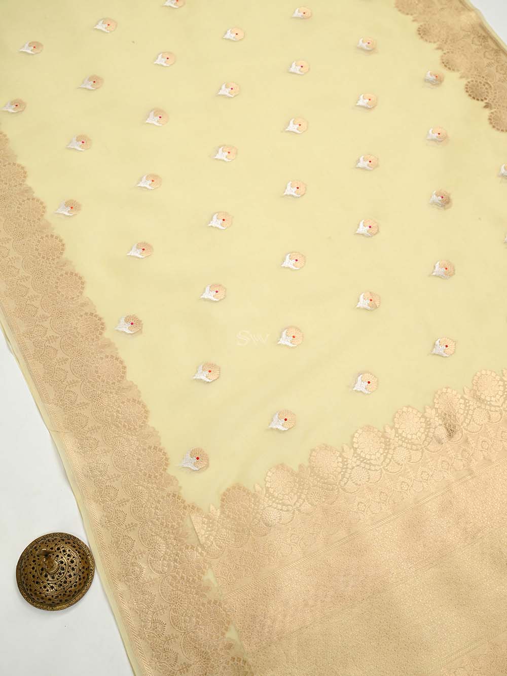 Yellow Boota Organza Handloom Banarasi Saree - Sacred Weaves