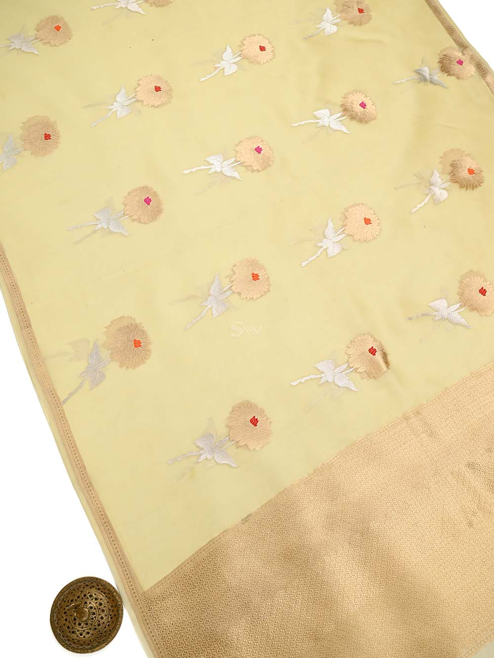 Yellow Boota Organza Handloom Banarasi Saree - Sacred Weaves