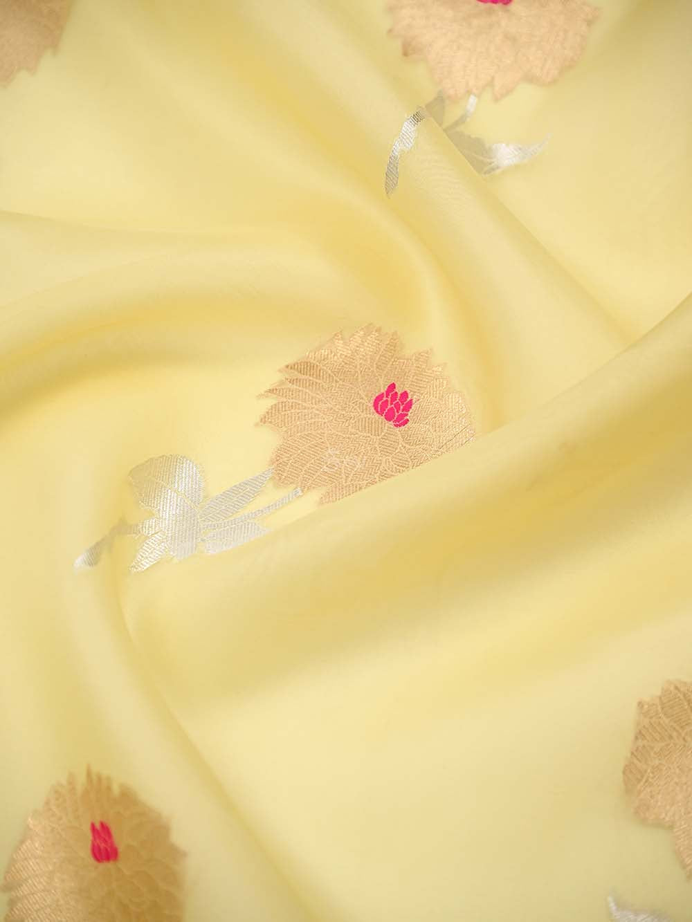 Yellow Boota Organza Handloom Banarasi Saree - Sacred Weaves