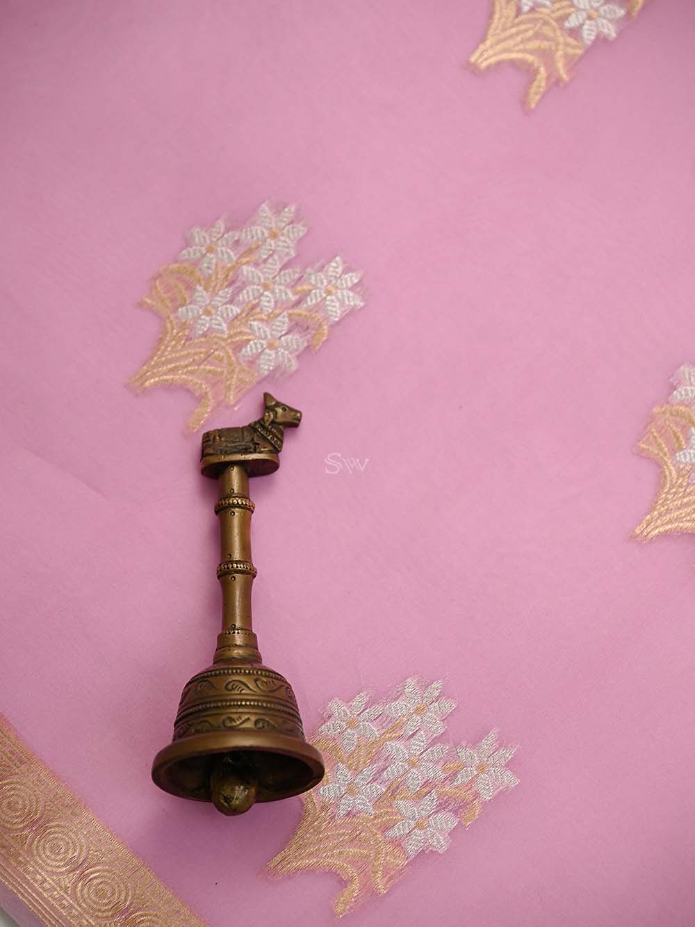Pastel Pink Boota Organza Handloom Banarasi Saree - Sacred Weaves