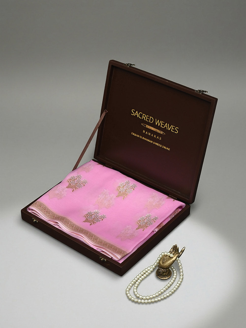 Pastel Pink Boota Organza Handloom Banarasi Saree