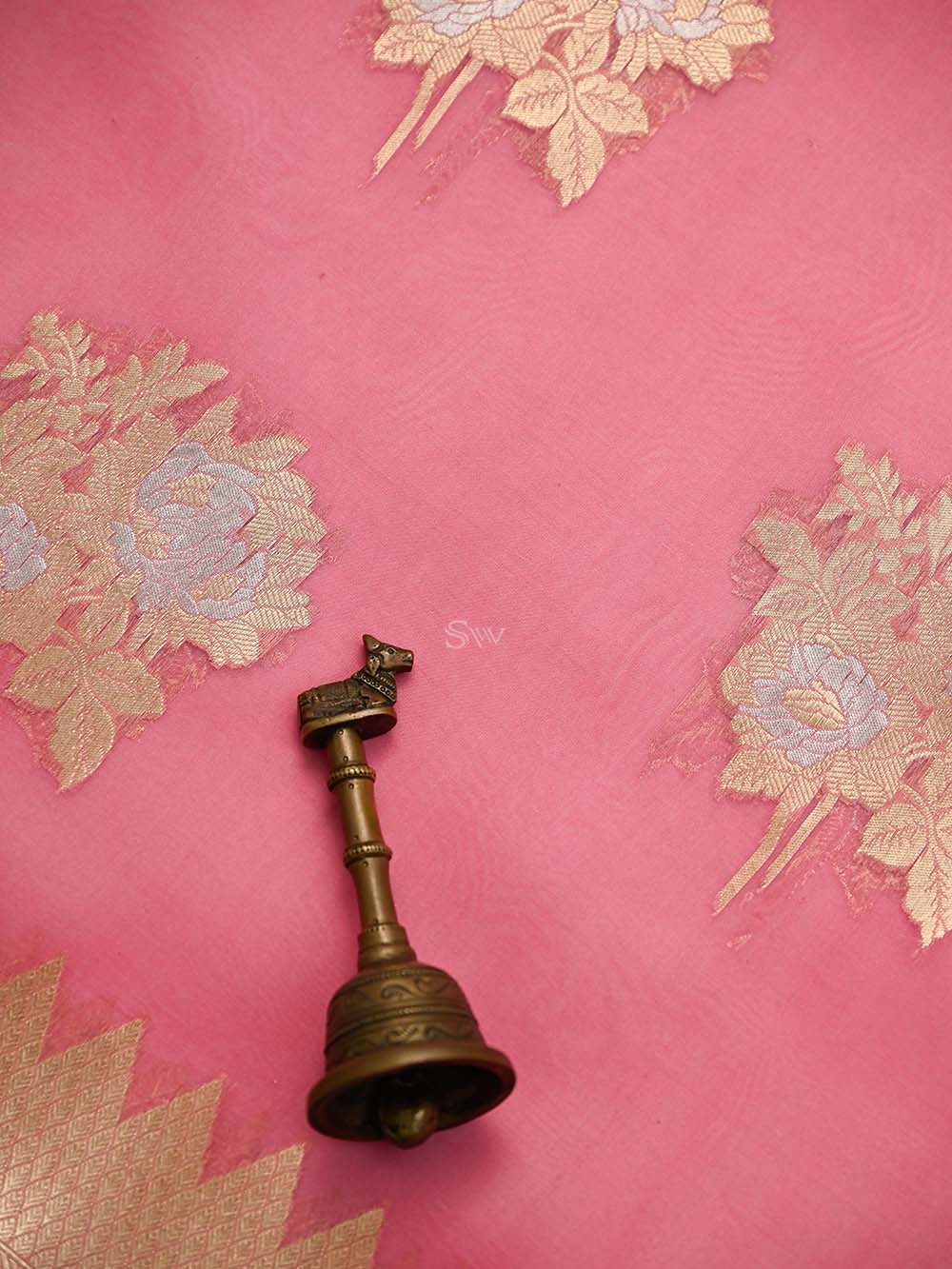 Peach Pink Boota Organza Handloom Banarasi Saree - Sacred Weaves