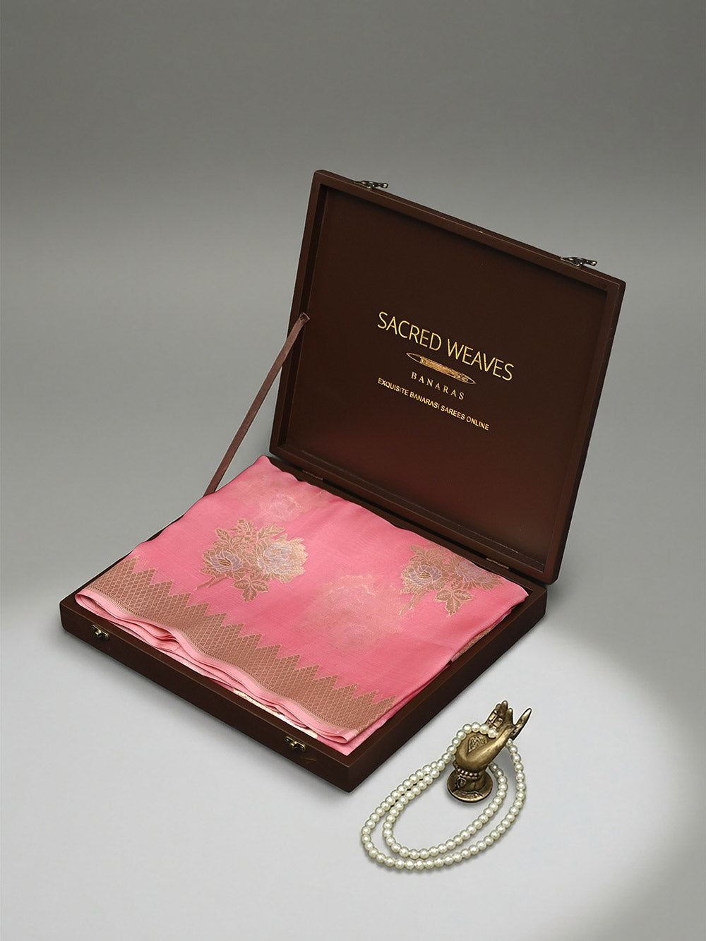 Peach Pink Boota Organza Handloom Banarasi Saree