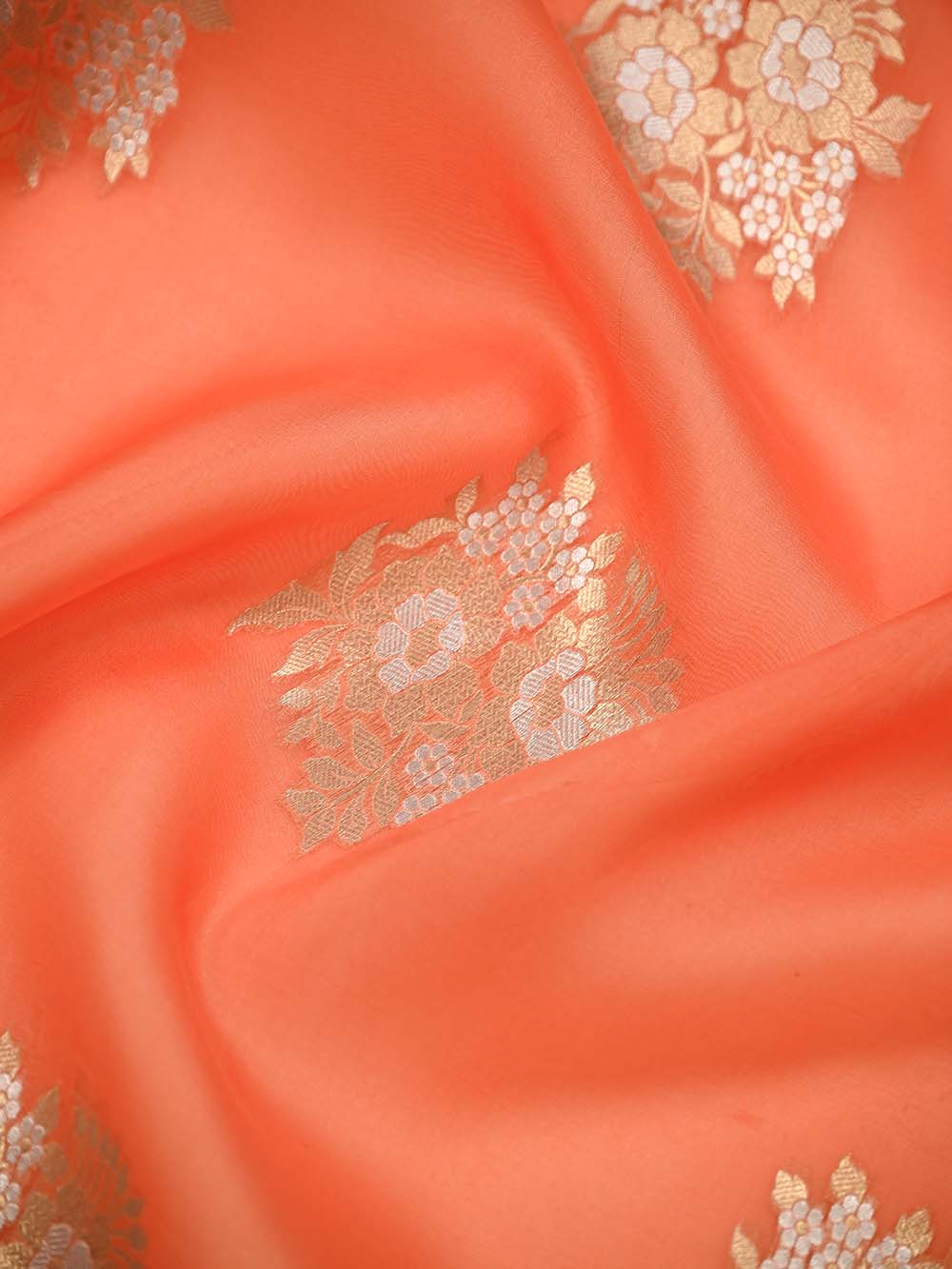 Orange Boota Organza Handloom Banarasi Saree - Sacred Weaves