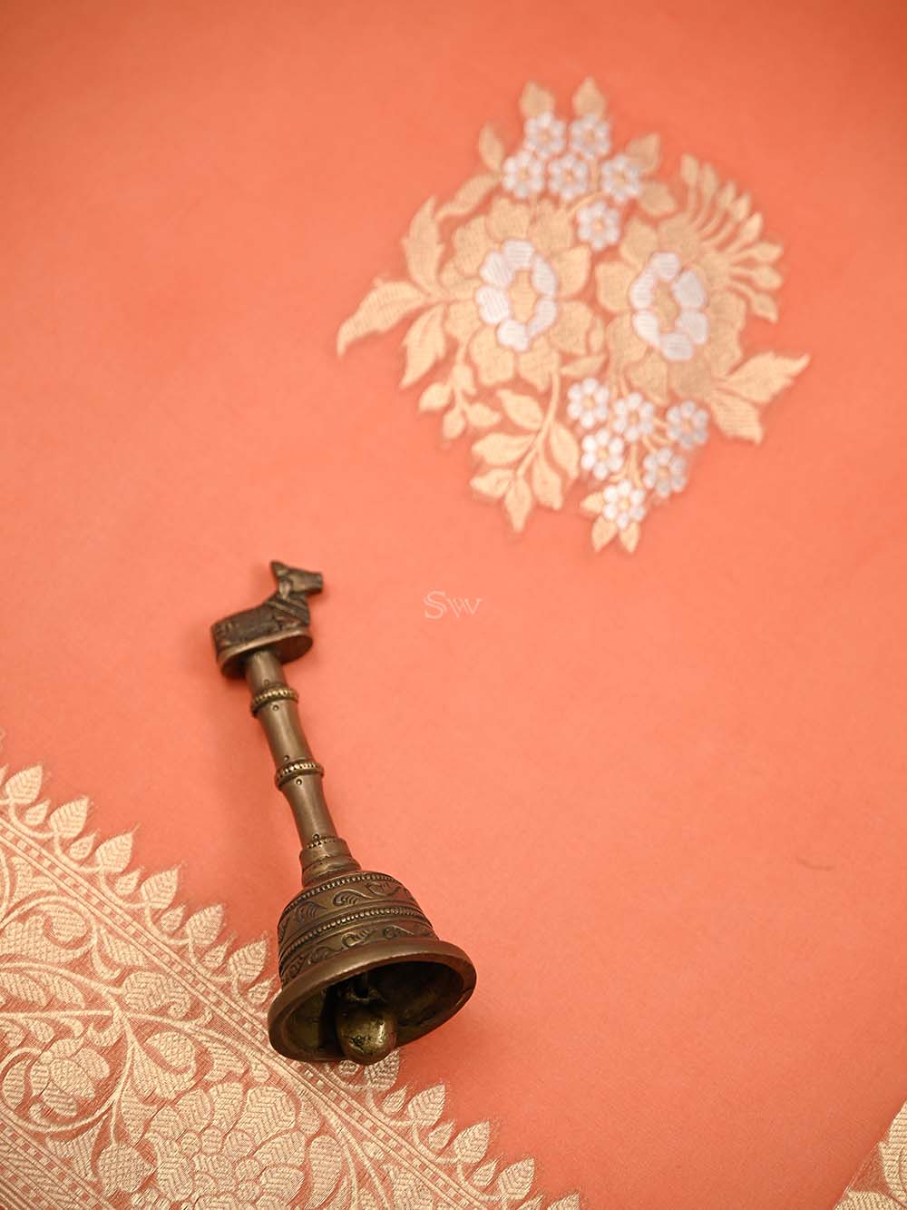 Orange Boota Organza Handloom Banarasi Saree - Sacred Weaves