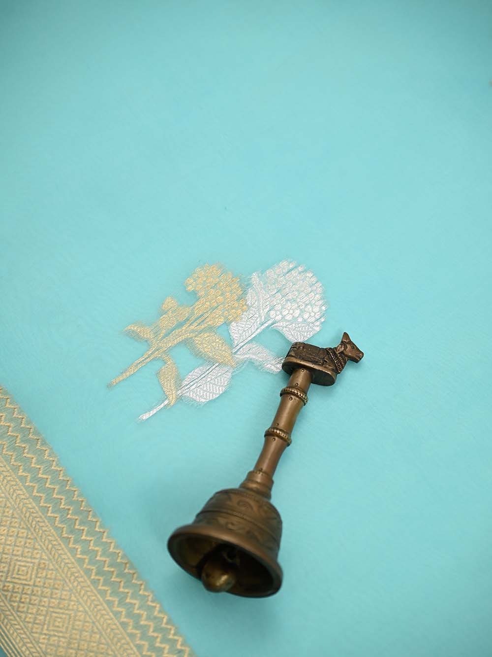 Pastel Aqua Blue Boota Organza Handloom Banarasi Saree - Sacred Weaves