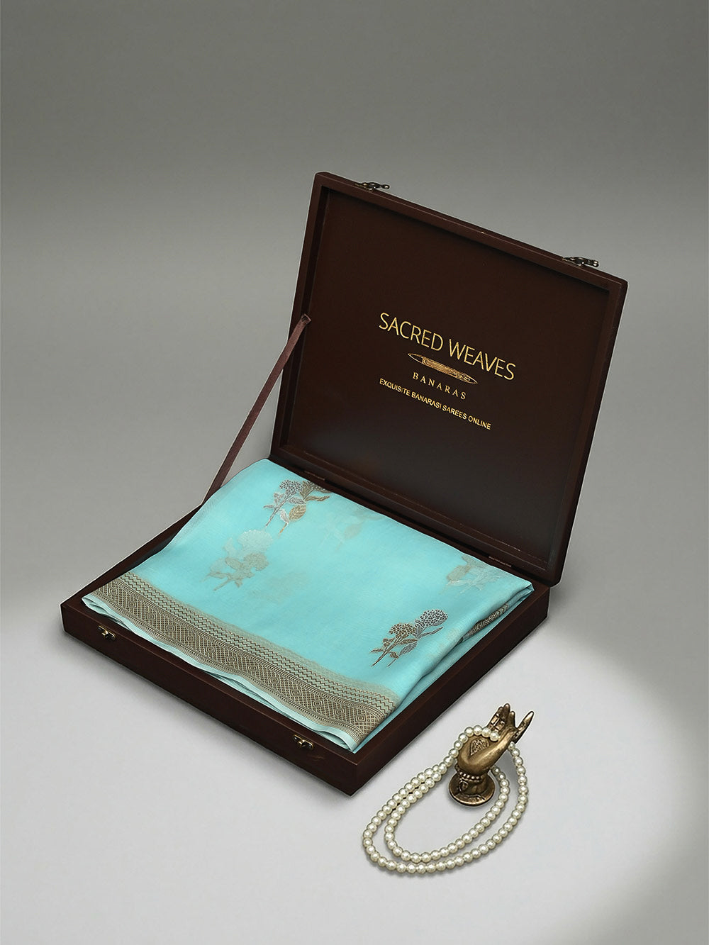 Pastel Aqua Blue Boota Organza Handloom Banarasi Saree