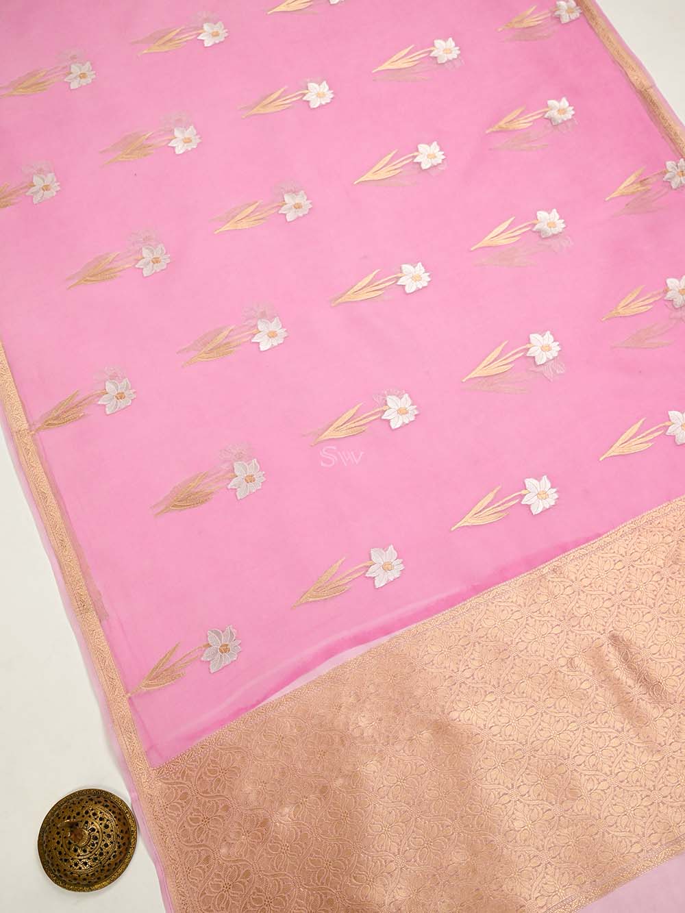 Pastel Pink Boota Organza Handloom Banarasi Saree
