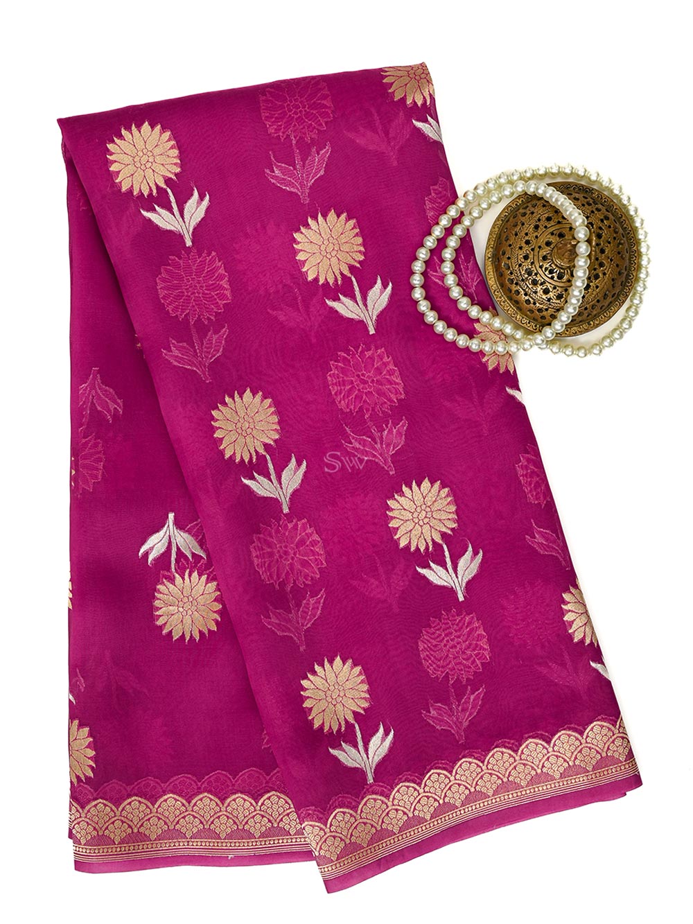 Magenta Boota Organza Handloom Banarasi Saree - Sacred Weaves