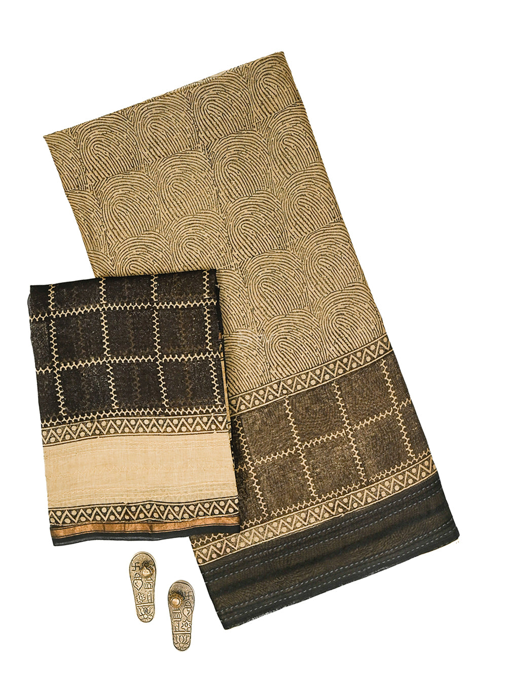 Black Printed Cotton Silk Handloom Banarasi Suit - Sacred Weaves