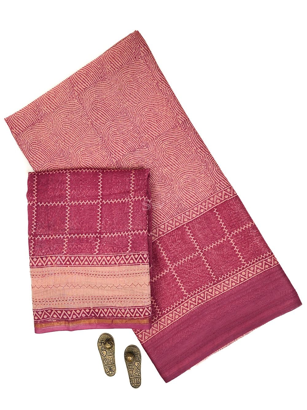 Magenta Printed Cotton Silk Handloom Banarasi Suit - Sacred Weaves