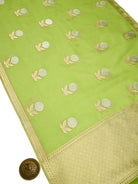 Parrot Green Boota Organza Handloom Banarasi Saree - Sacred Weaves