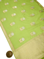 Parrot Green Boota Organza Handloom Banarasi Saree - Sacred Weaves