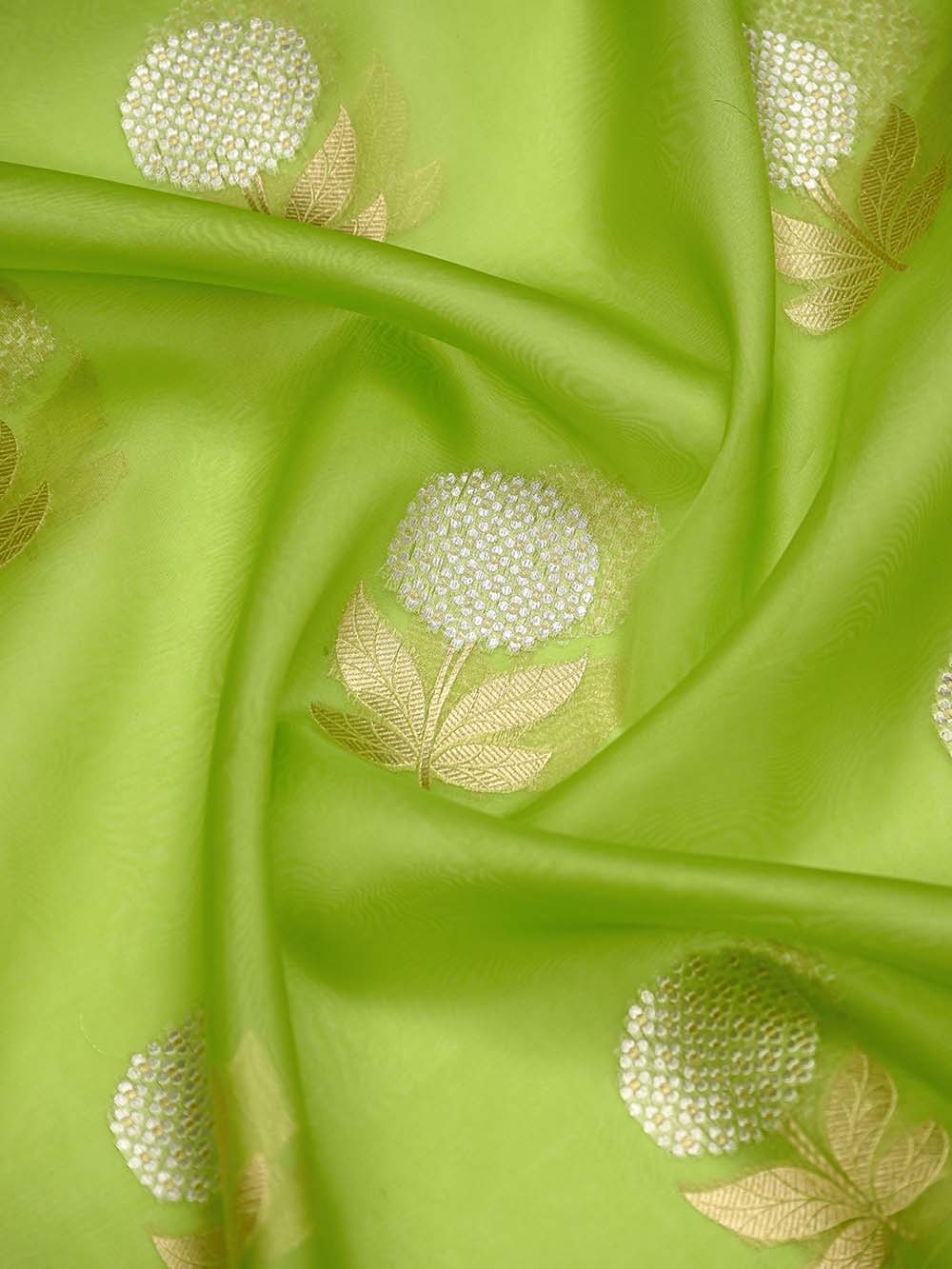 Parrot Green Boota Organza Handloom Banarasi Saree
