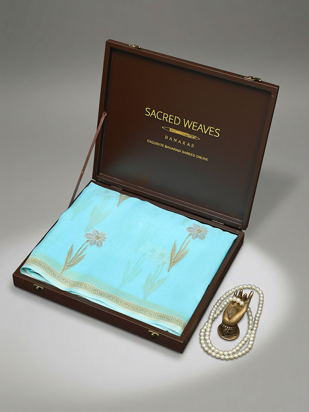 Aqua Blue Boota Organza Handloom Banarasi Saree - Sacred Weaves