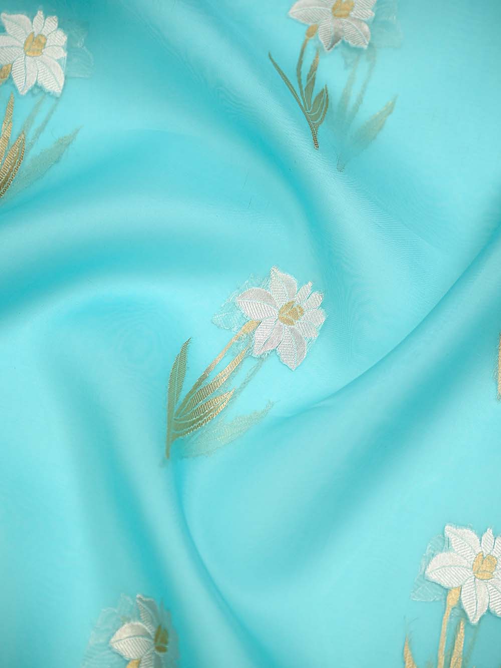 Aqua Blue Boota Organza Handloom Banarasi Saree - Sacred Weaves