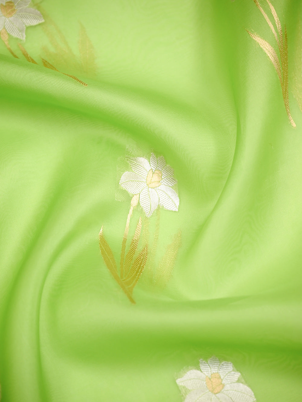 Parrot Green Boota Organza Handloom Banarasi Saree