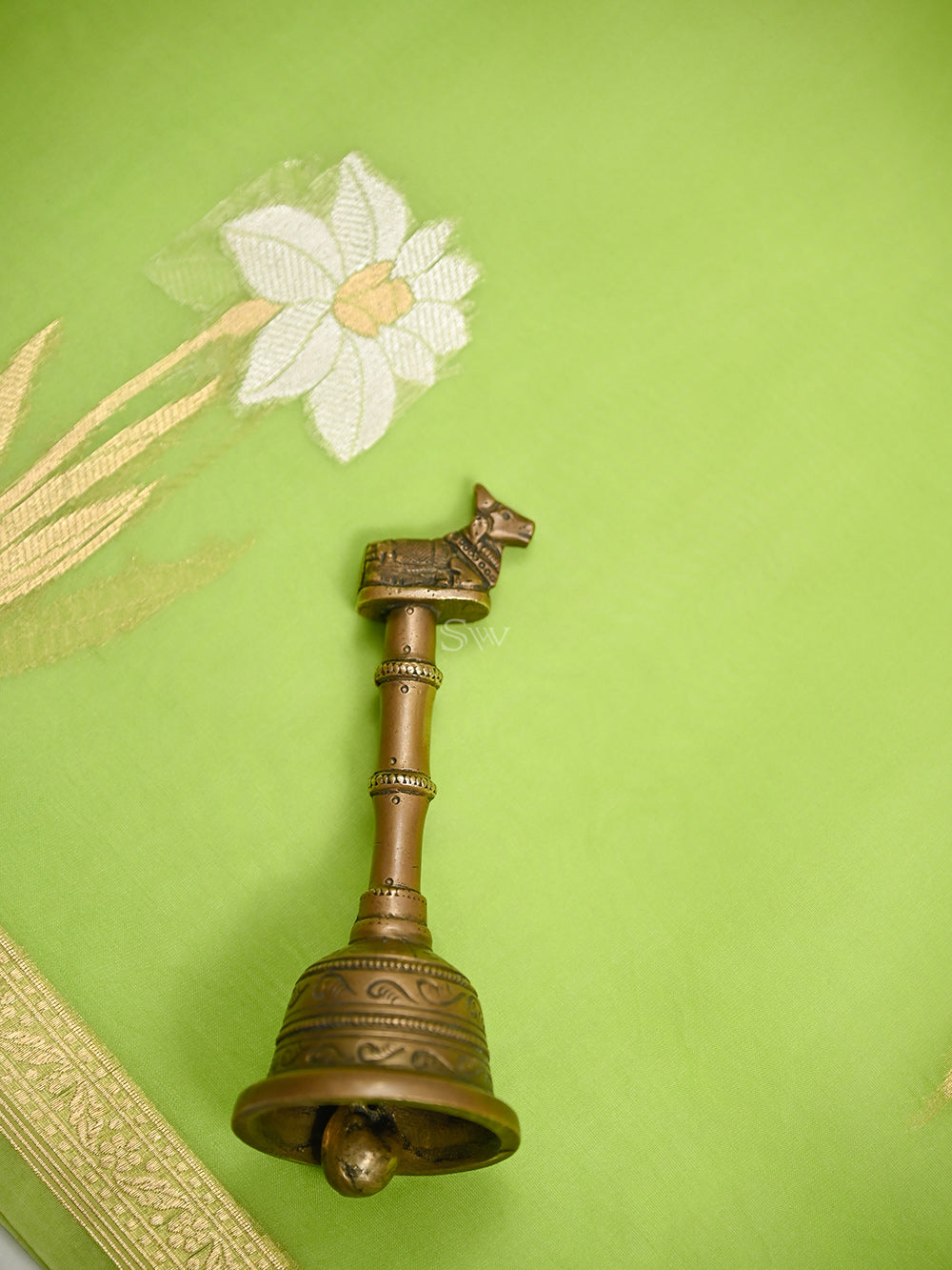 Parrot Green Boota Organza Handloom Banarasi Saree