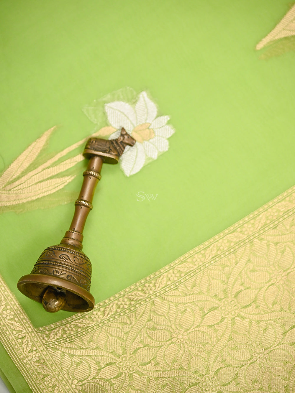 Parrot Green Boota Organza Handloom Banarasi Saree