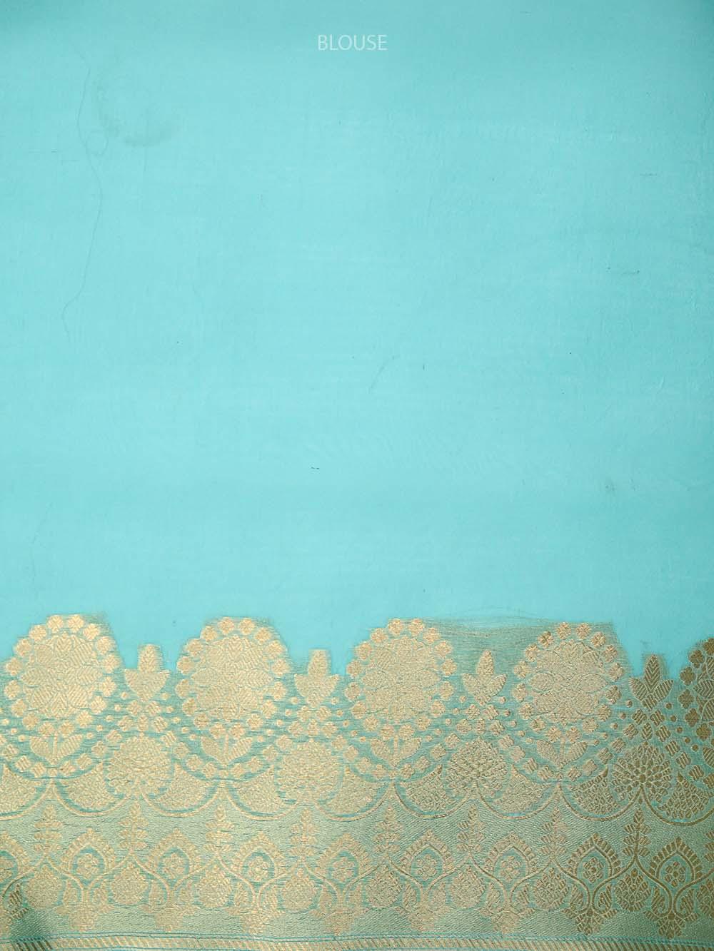 Aqua Blue Boota Organza Handloom Banarasi Saree