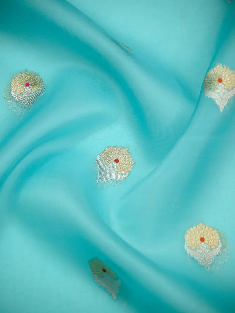 Aqua Blue Boota Organza Handloom Banarasi Saree