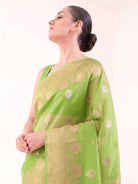 Parrot Green Boota Organza Handloom Banarasi Saree - Sacred Weaves