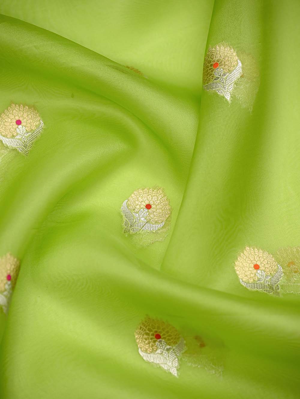 Parrot Green Boota Organza Handloom Banarasi Saree