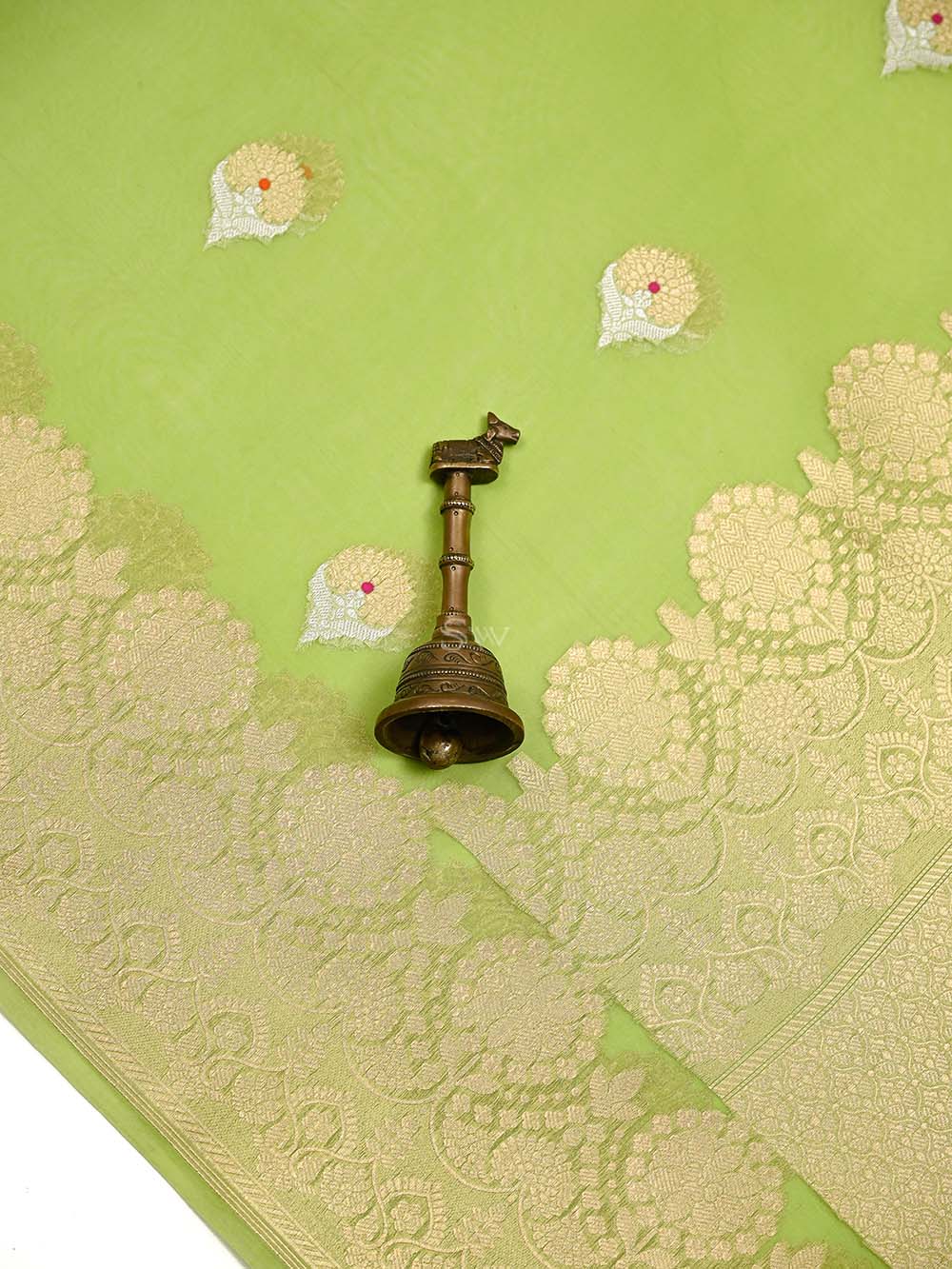 Parrot Green Boota Organza Handloom Banarasi Saree