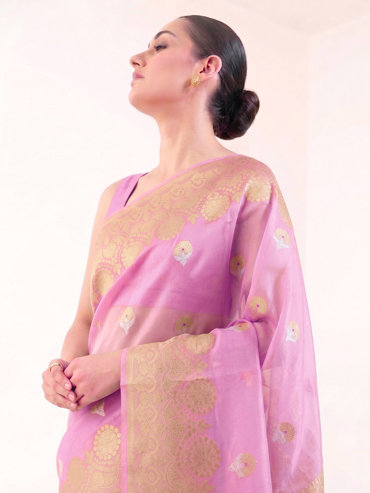 Pink Boota Organza Handloom Banarasi Saree - Sacred Weaves