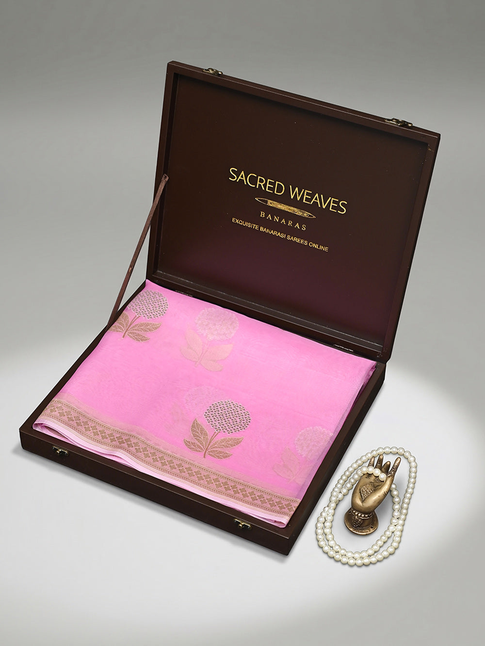 Pink Boota Organza Handloom Banarasi Saree