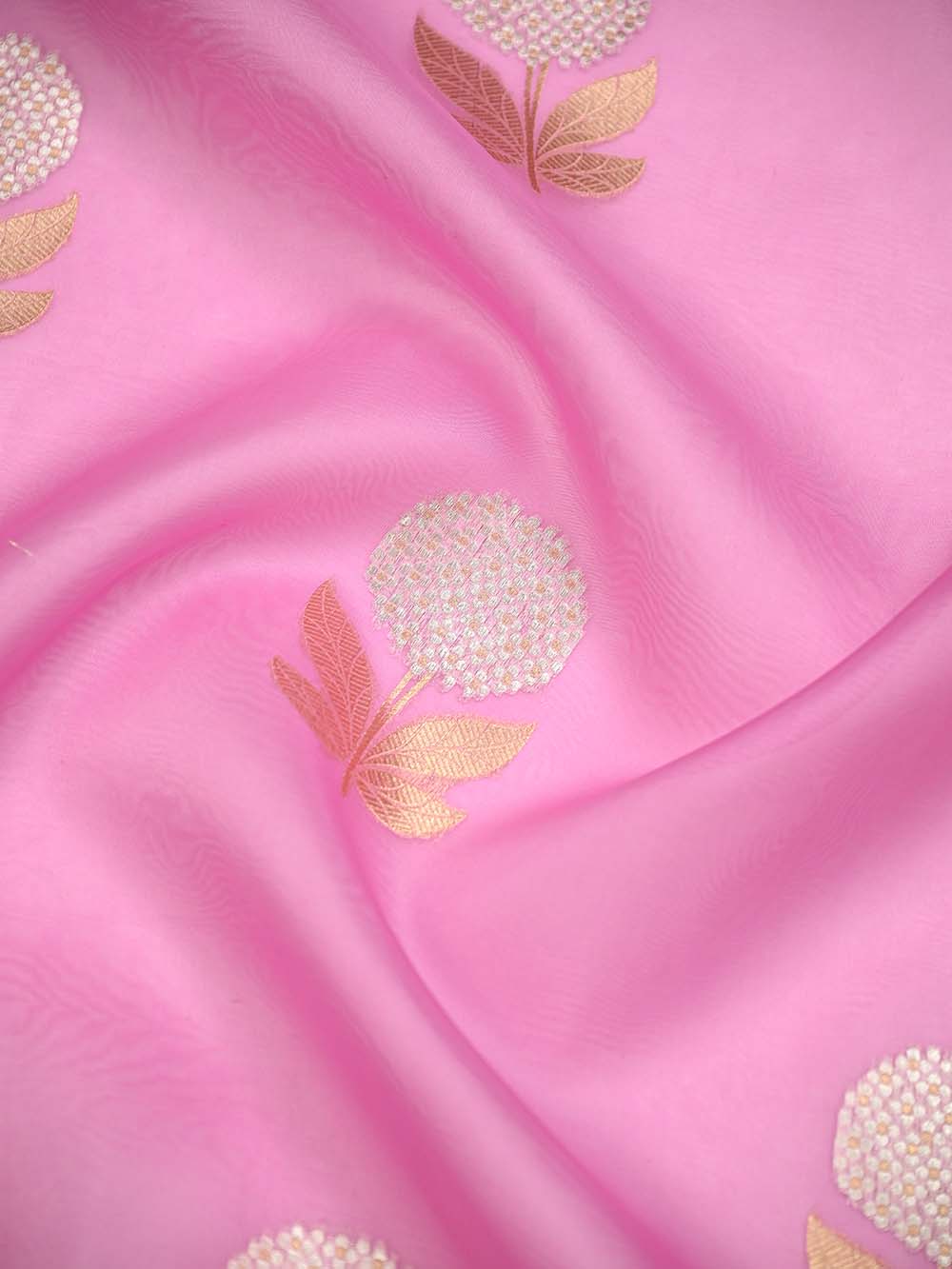 Pink Boota Organza Handloom Banarasi Saree