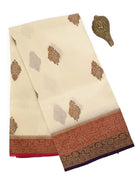 Cream Boota Organza Silk Handloom Banarasi Saree - Sacred Weaves
