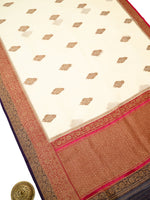 Cream Boota Organza Silk Handloom Banarasi Saree - Sacred Weaves