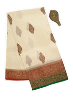 Cream Boota Organza Silk Handloom Banarasi Saree - Sacred Weaves