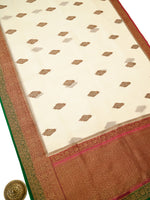 Cream Boota Organza Silk Handloom Banarasi Saree - Sacred Weaves