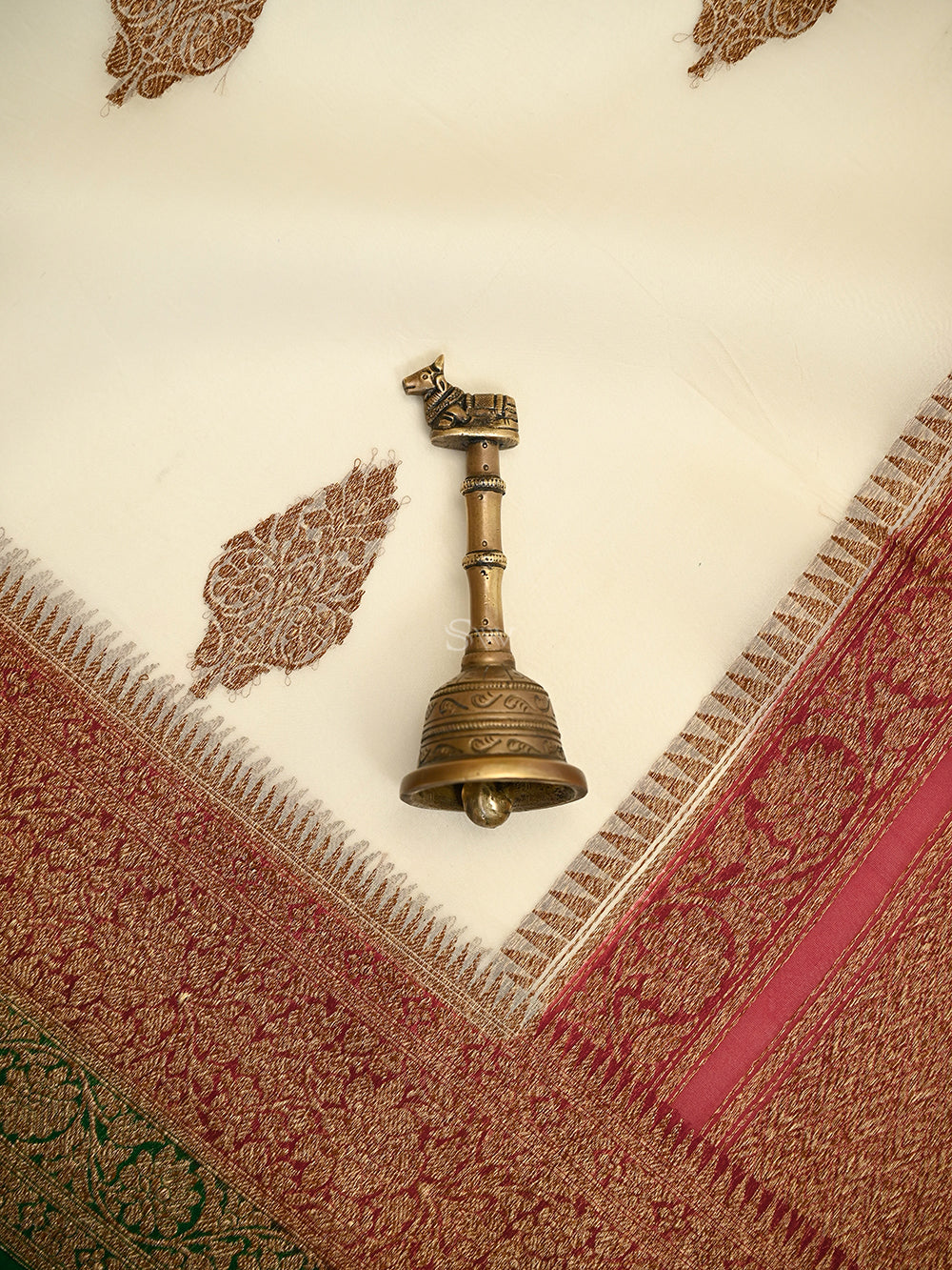Cream Boota Organza Silk Handloom Banarasi Saree - Sacred Weaves
