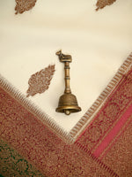 Cream Boota Organza Silk Handloom Banarasi Saree - Sacred Weaves