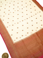 Cream Boota Organza Silk Handloom Banarasi Saree - Sacred Weaves