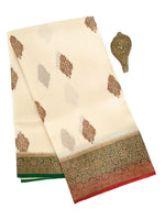 Cream Boota Organza Silk Handloom Banarasi Saree - Sacred Weaves