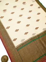 Cream Boota Organza Silk Handloom Banarasi Saree - Sacred Weaves