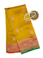 Yellow Boota Organza Silk Handloom Banarasi Saree - Sacred Weaves